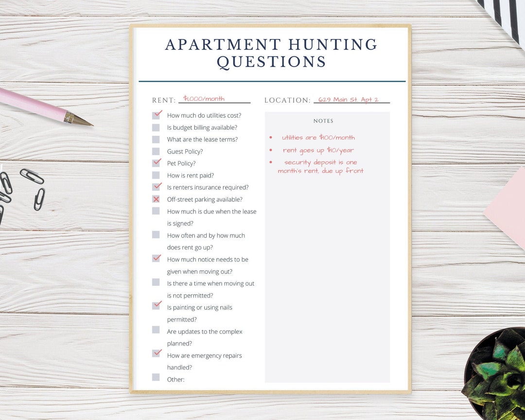 Apartment Hunting Questions Checklist Etsy