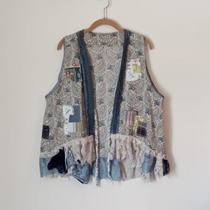 Boho vest, Restyled Clothing, Upcycled vest, lace vest, lagenlook vest