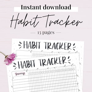 Tracker delle abitudini stampabile / Un pianificatore giornaliero e mensile fiorito da utilizzare nel tuo diario dei proiettili / È anche un inserto per pianificatore di lettere A4, A5, USA immagine 1