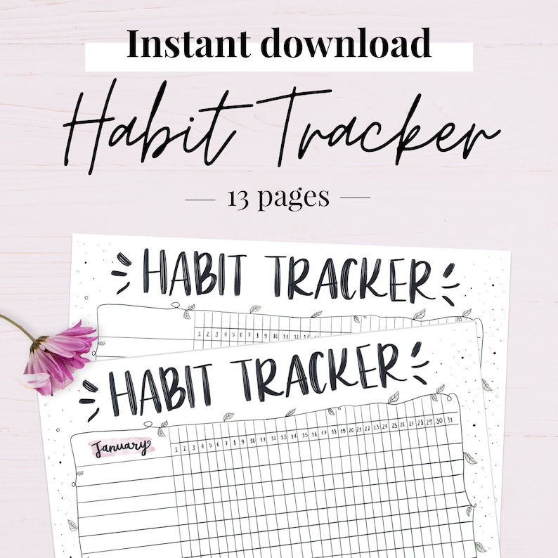Tracker delle abitudini stampabile / Un pianificatore giornaliero e mensile fiorito da utilizzare nel tuo diario dei proiettili / È anche un inserto per pianificatore di lettere A4, A5, USA immagine 1