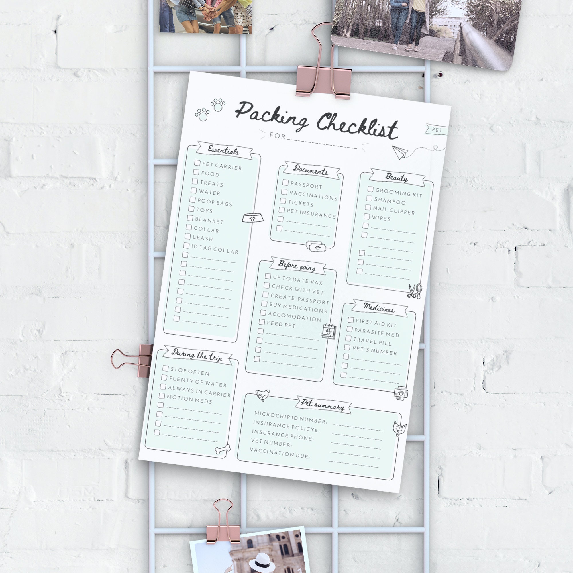 Pet Holidays Packing Checklist Travel Checklist Digital Download ...