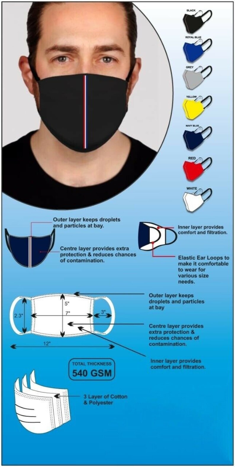 3 LAYER MASK Stylish Face Cover Mask For Gift Cotton Etsy