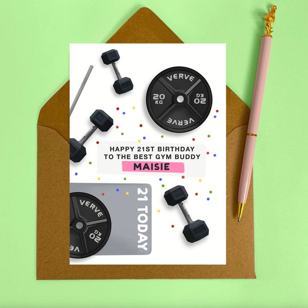 Personalised Gym Girl Birthday Card | ANY NAME and AGE | 18, 20, 21, 25, 30, 35th | Gym Buddy, pt, Girlfriend, Boyfriend | For Him