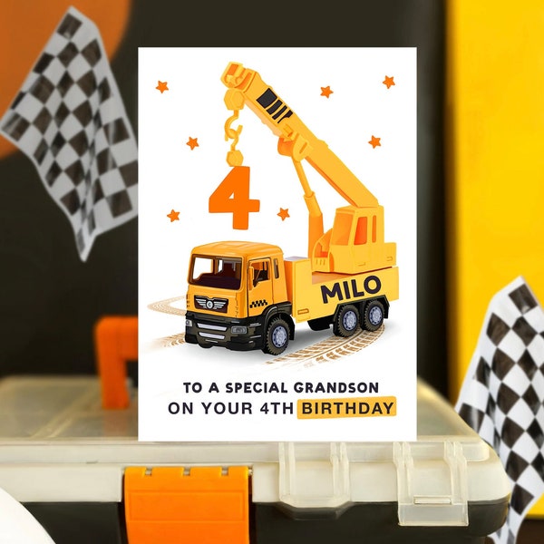 Personalised Digger Birthday Card | Children's Card | For a Special Son, Grandson, Nephew, Brother | 2nd, 3rd, 4th, 5th, 6th, 7th Birthday