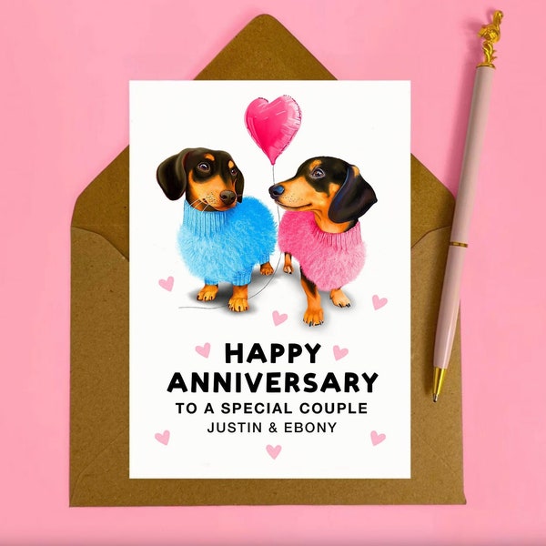 Personalised Anniversary Card, Sausage Dogs | For A Special Daughter, Wedding Anniversary, Couple, Friends, Both of You