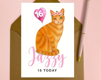 Personalised Cat Birthday Card | ANY AGE | 14th Birthday | Special Daughter, Niece, friend | 10th, 11th, 12th, 18th