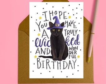 Cat Witch Birthday Card | Wicked and Wonderful | Sister Card, Special Mum, Auntie, Black Cat