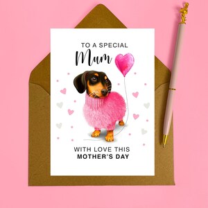 Personalised Pink Sausage Dog Mother's Day Card | Dachshund Mum Card, Special Grandma, Mom, Mummy, Nan, Nanny