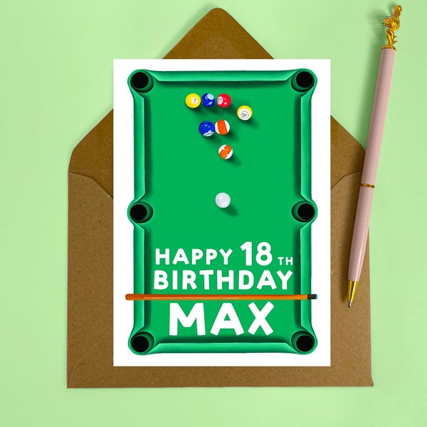 Personalised Pool table birthday card | Any Age | Snooker 50th Birthday Card | Fifty today | 30TH | 40TH | 50TH | 60TH