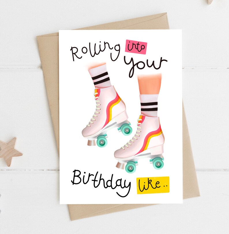 Rollerskate Birthday Card Rollerskating Birthday Card Etsy