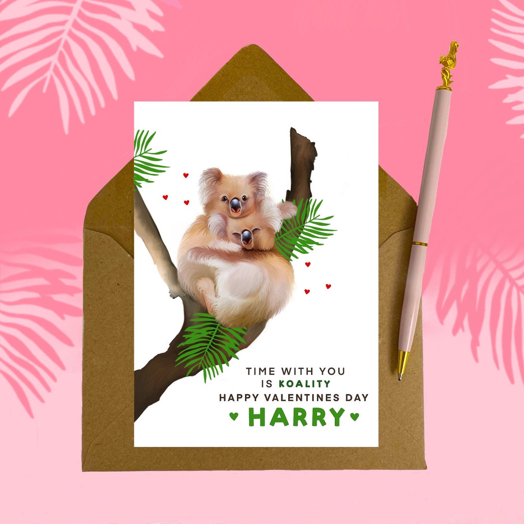 Personalised Koala Valentines Card Two Koalas I Love You Card for a