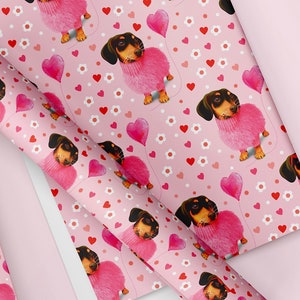 Pink Sausage Dog Birthday Wrapping Paper | Dachshund Gift Wrap | Hearts and Flowers | For a wonderful Mum, Grandma, Niece, Sister