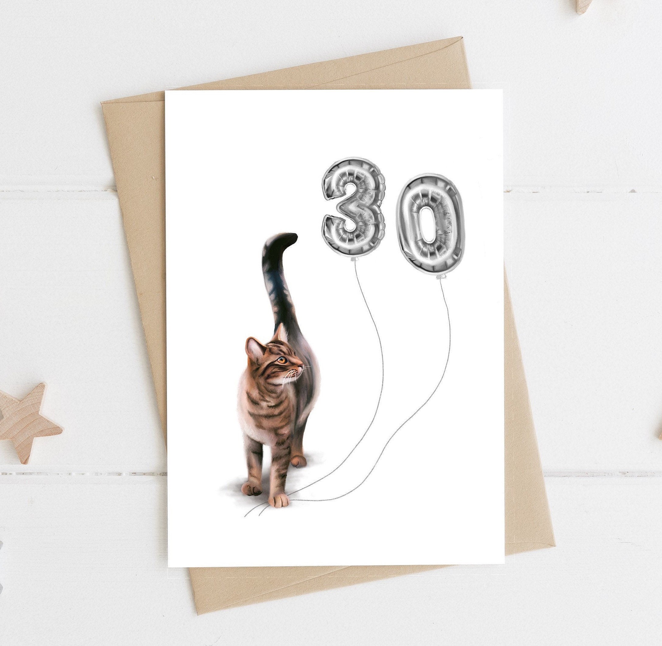 Cat 30th Birthday Card Sixty Today Birthday Card for Her | Etsy