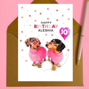 Personalised Dachshund Birthday Card | Any Relation | Black and Tan Sausage Dog | For a Wonderful Daughter, Sister, Auntie | Dog