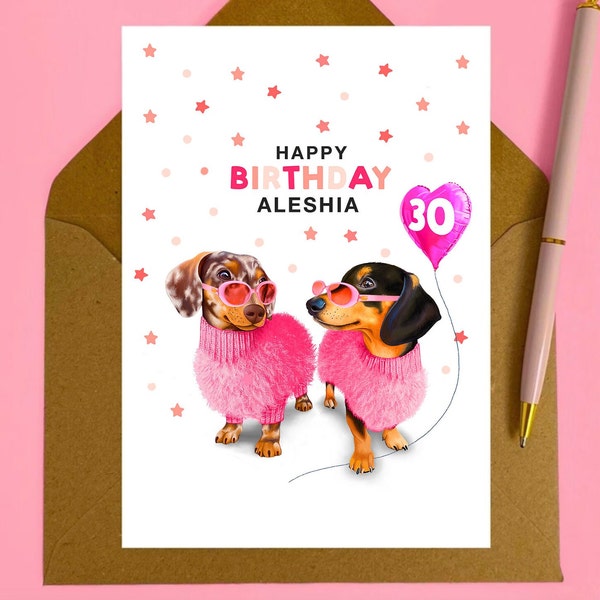 Personalised Dachshund Birthday Card | Any Relation | Black and Tan Sausage Dog | For a Wonderful Daughter, Sister, Auntie | Dog