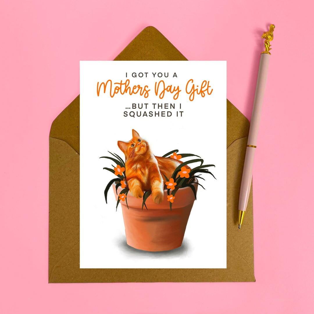 Ginger Cat in Plant Pot Mothers Day Card Funny Mothers Day Card Cute ...