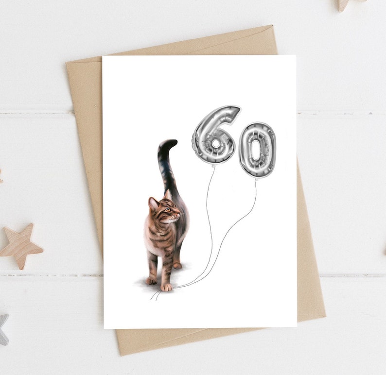 Cat 60th Birthday Card Sixty Today Birthday Card for Her | Etsy