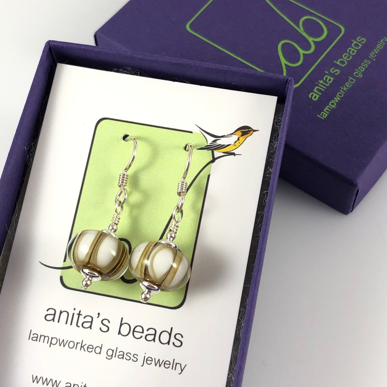 Taupe Striped Glass Bead Earrings