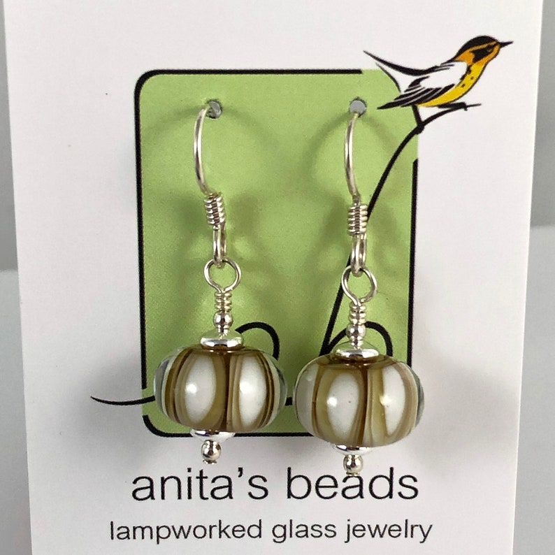 Taupe Striped Glass Bead Earrings