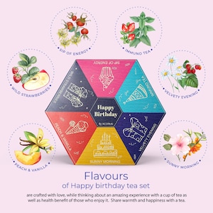 ACORUS Happy Birthday tea assortment Tea Set for Someone's Special Day 6 flavors 60 bags Gift for tea lover image 3