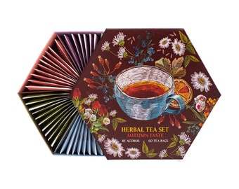 Autumn Taste Tea Set by ACORUS | Natural Tea Hamper Box Gift Set of 6 flavors | Discover rich autumn teas | 60 herbal Tea Bags