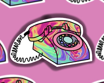 Rotary Phone Sticker, Tie Dye/Rainbow - WATERPROOF, Laptop Sticker, Water Bottle, Cute Sticker, Car Sticker, Water Bottle Sticker