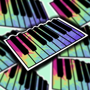 Keyboard/Piano Sticker, Tie Dye/Rainbow (Regular or Mini) -WATERPROOF, Laptop Sticker, Cute Sticker,  Car Sticker, Water Bottle Sticker