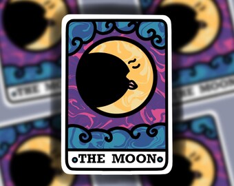The Moon Tarot Card, Tie Dye Sticker (Regular or Mini) -WATERPROOF, Laptop Sticker,  Cute Sticker, Car Sticker, Water Bottle Sticker