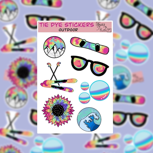 Outdoor Sticker Sheet, Tie Dye/Rainbow - WATERPROOF, Laptop Sticker, Cute Sticker, MacBook Sticker, Car Sticker, Weatherproof Sticker Sheet