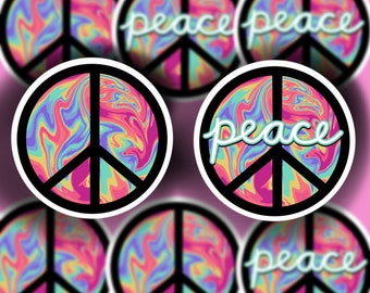Peace Sign Sticker, Tie Dye/With or WITHOUT word Peace- WATERPROOF, Laptop Sticker, Cute Sticker, Car Sticker, Water Bottle Sticker