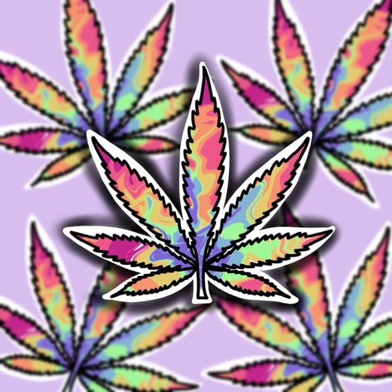 Pot Leaf/Cannabis/Marijuana Sticker, Tie Dye/Rainbow (Regular or Mini) -WATERPROOF, Laptop Sticker,  Car Sticker, Water Bottle Sticker