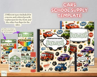 Cars School Supply Labels, Editable Name Stickers, Printable Classroom Labels, Back to School Student Tags, Vehicle Theme