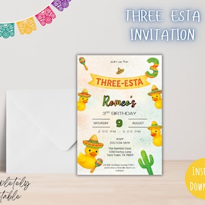 Printable/ Editable Fiesta Birthday Invitation, EDITABLE Three-esta birthday invitation, Adios dos invite Mexican invitation