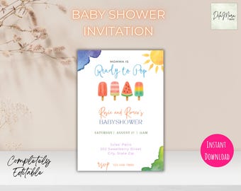 Ready to pop Baby Shower Invitation: Popsicle theme, Editable (Digital Printable)