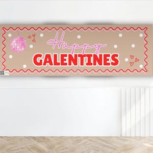 Galentines Day Banner 24x72 Editable Girls Night Party Banner Pink Valentine Decor Besties Celebration Photo Backdrop Digital Download Print image 3