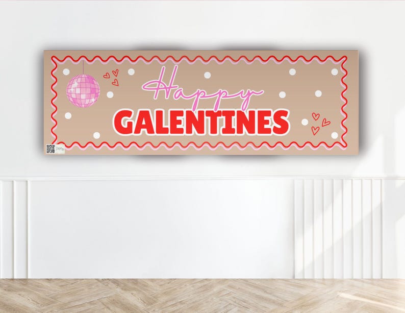 Galentines Day Banner 24x72 Editable Girls Night Party Banner Pink Valentine Decor Besties Celebration Photo Backdrop Digital Download Print image 3
