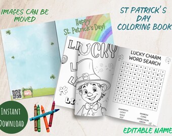 Libro da colorare per il giorno di San Patrizio, pagine di attività stampabili per bambini, trifoglio, folletto, divertenti fogli per le vacanze, attività per la classe, download digitale