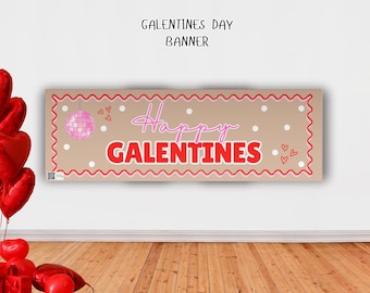 Banner del Día de las Amigas 24x72 Banner editable para fiesta nocturna de chicas Decoración rosa de San Valentín Fondo fotográfico para celebración de mejores amigas Descarga digital Impresión