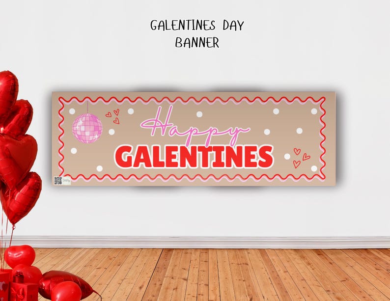 Galentines Day Banner 24x72 Editable Girls Night Party Banner Pink Valentine Decor Besties Celebration Photo Backdrop Digital Download Print image 1