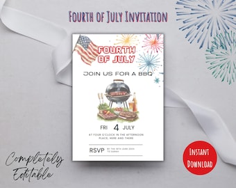 4th of July BBQ Party Invitation 5x7 Editable Memorial Day Fathers Day Invite Summer Cookout Party Digital Download Printable