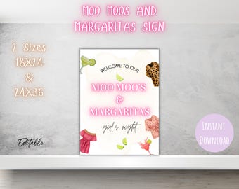 Moo Moos and Margaritas Party Sign Editable 18x24 24x36 Poster Girls Night Fiesta Decor Cocktail Party Sign Digital Download Printable