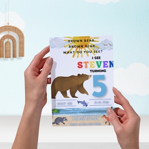 Editable Digital-Printable Brown Bear Brown Bear Birthday party invitation for all ages