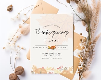 Thanksgiving Invitation 5x7 Editable Dinner Party Invite Fall Gathering Friendsgiving Family Dinner Digital Download Printable