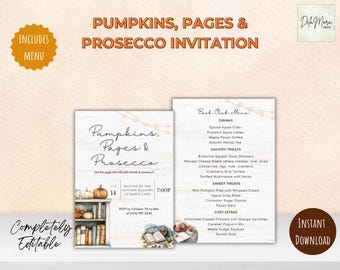 Pumpkins and Prosecco Invitation 5x7 Editable Fall Girls Night Invite Autumn Party Pumpkin Theme Wine Night Digital Download Printable