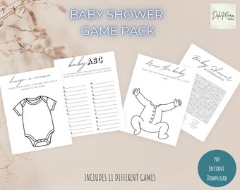 Baby Shower Game Bundle Printable PDF Gender Neutral Activity Pack Baby Shower Games Set Fun Party Games Digital Download Printable