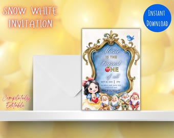 Snow White Inspired Birthday Party Invitation 5x7 Editable Princess Party Invite Fairy Tale Theme Kids Birthday Digital Download Printable