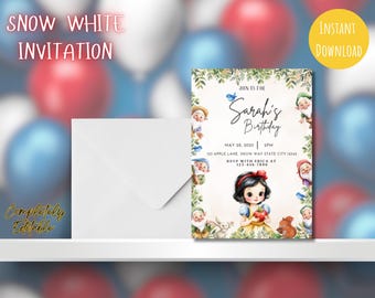 Editable Digital-Printable Snow White Birthday party invitation for all ages