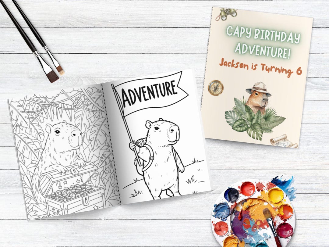 Capybara Adventure Coloring Book Editable Name and Age Printable Kids ...