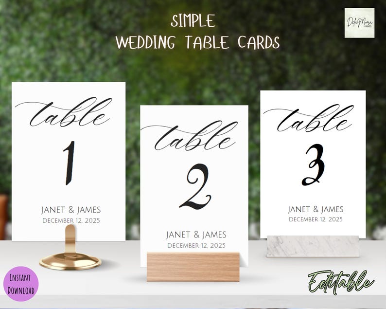 Simple Modern Table Cards 5x7 Editable Wedding Place Cards Minimalist ...