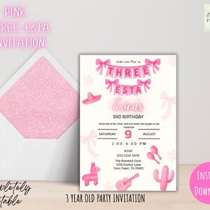 Editable Fiesta Birthday Invitation: Three-esta Girl Party (Digital Download)
